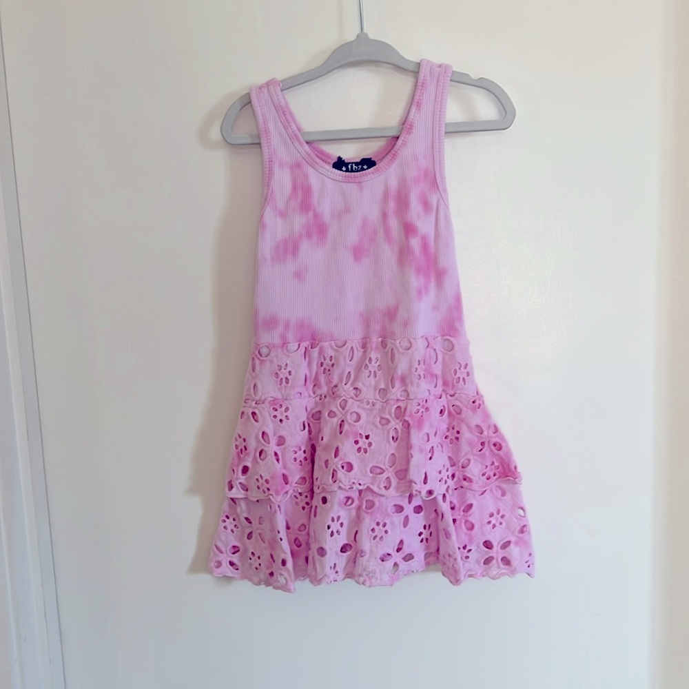 Pink tie dye ribbed, ruffle dress.